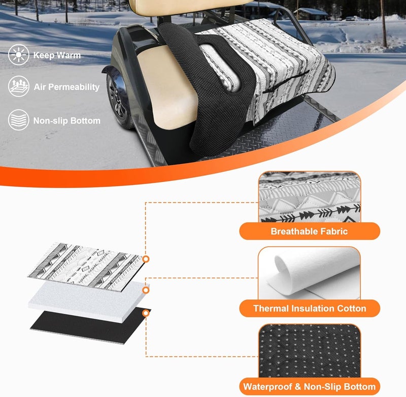 PGmoon Golf Cart Seat Covers, Universal Golf Cart Seat Towel Blanket with 4 Front Pockets & Nonskid Bottom Fits for EZGO, Yamaha, Club Car and More 2 Person Seats Golf Carts - Image 2